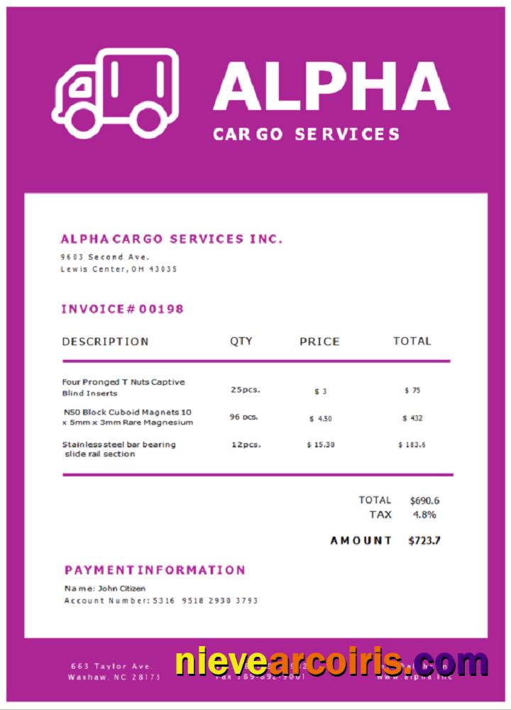 USA Alpha Cargo Services invoice